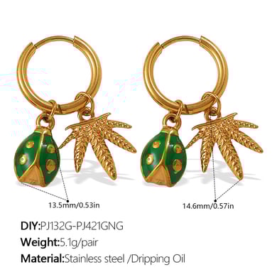 1 Pair Fruit Stainless Steel Gold Color Drop Earrings h5 