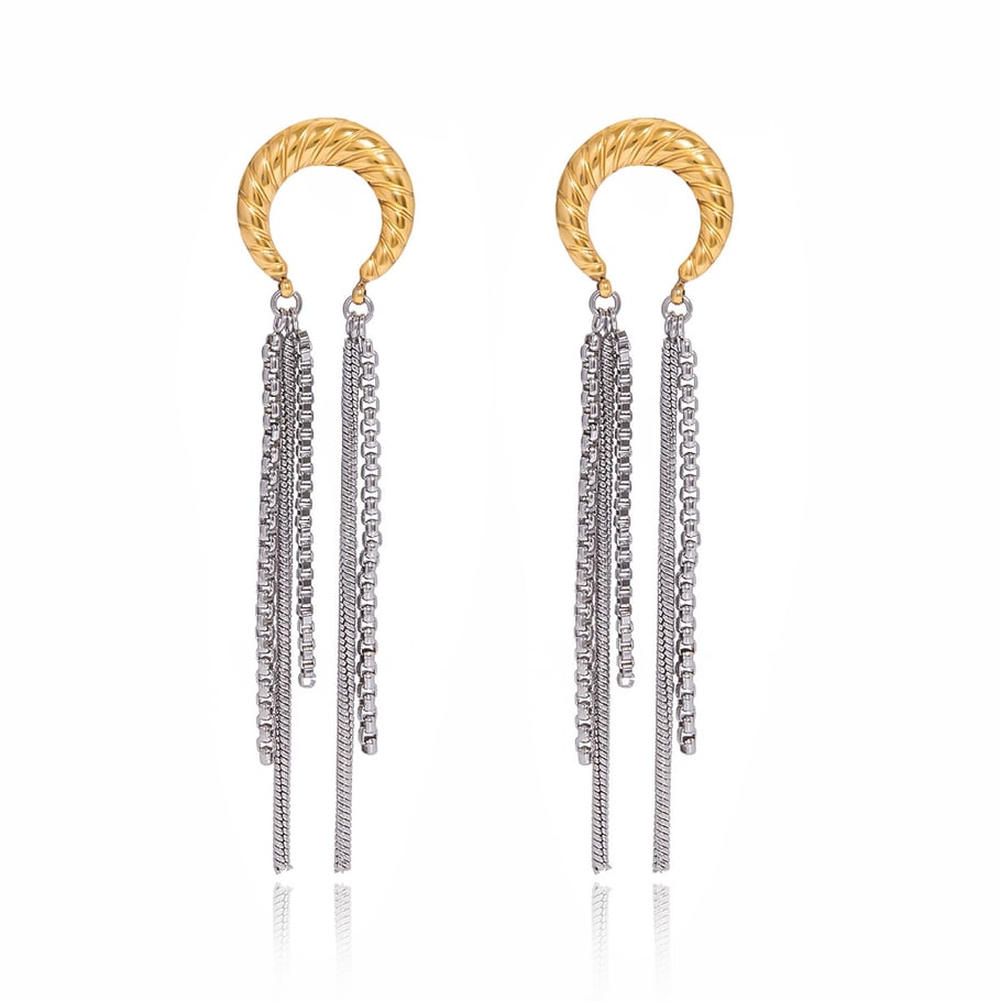 1 Pair Casual Tassel Moon Stainless Steel Gold Color Women's Dangle Earrings