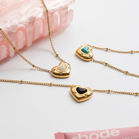 1 Piece Exquisite Heart Stainless Steel Gold Color Natural Stone Women's Pendant Necklaces