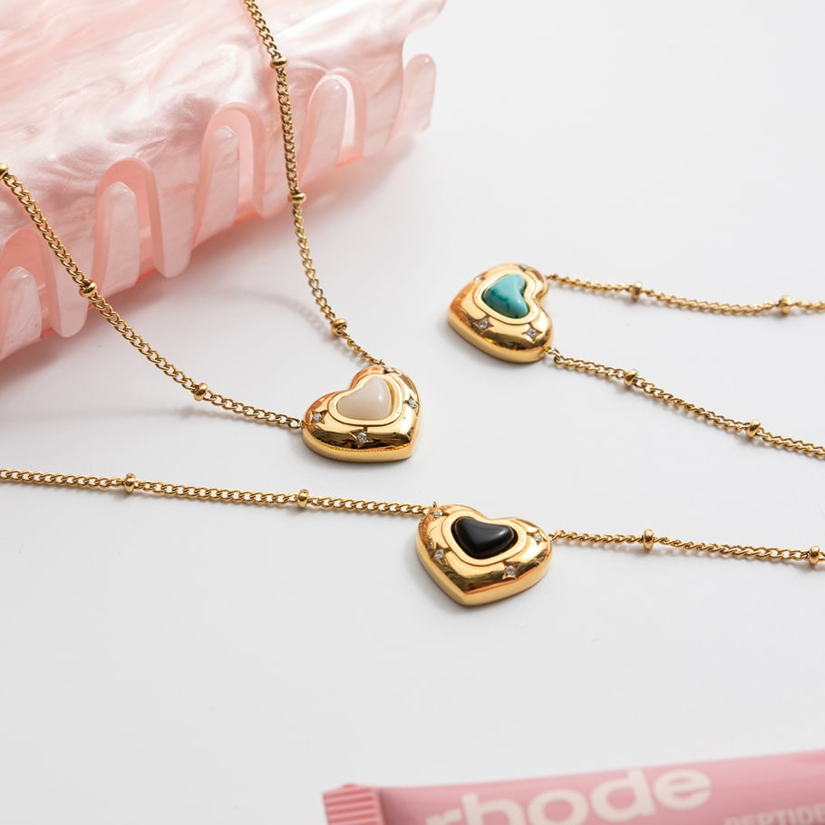 1 Piece Exquisite Heart Stainless Steel Gold Color Natural Stone Women's Pendant Necklaces Picture3