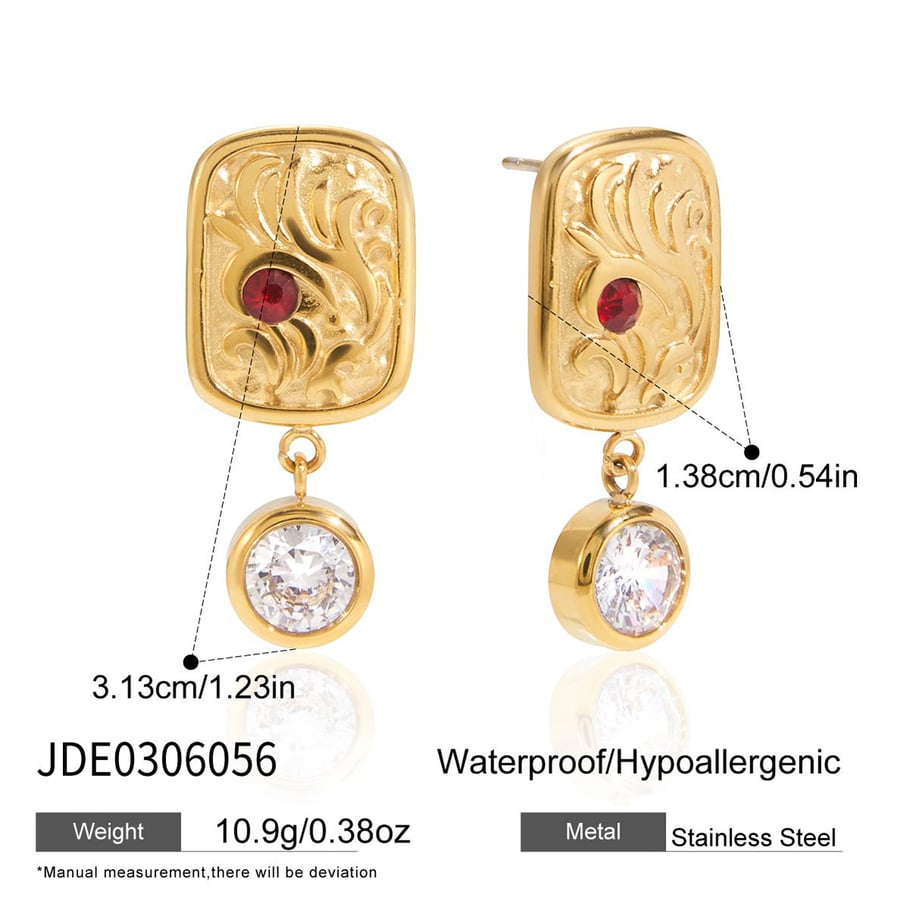 Set di gioielli da donna sofisticati in acciaio inossidabile con zirconi color oro e forma rettangolare 