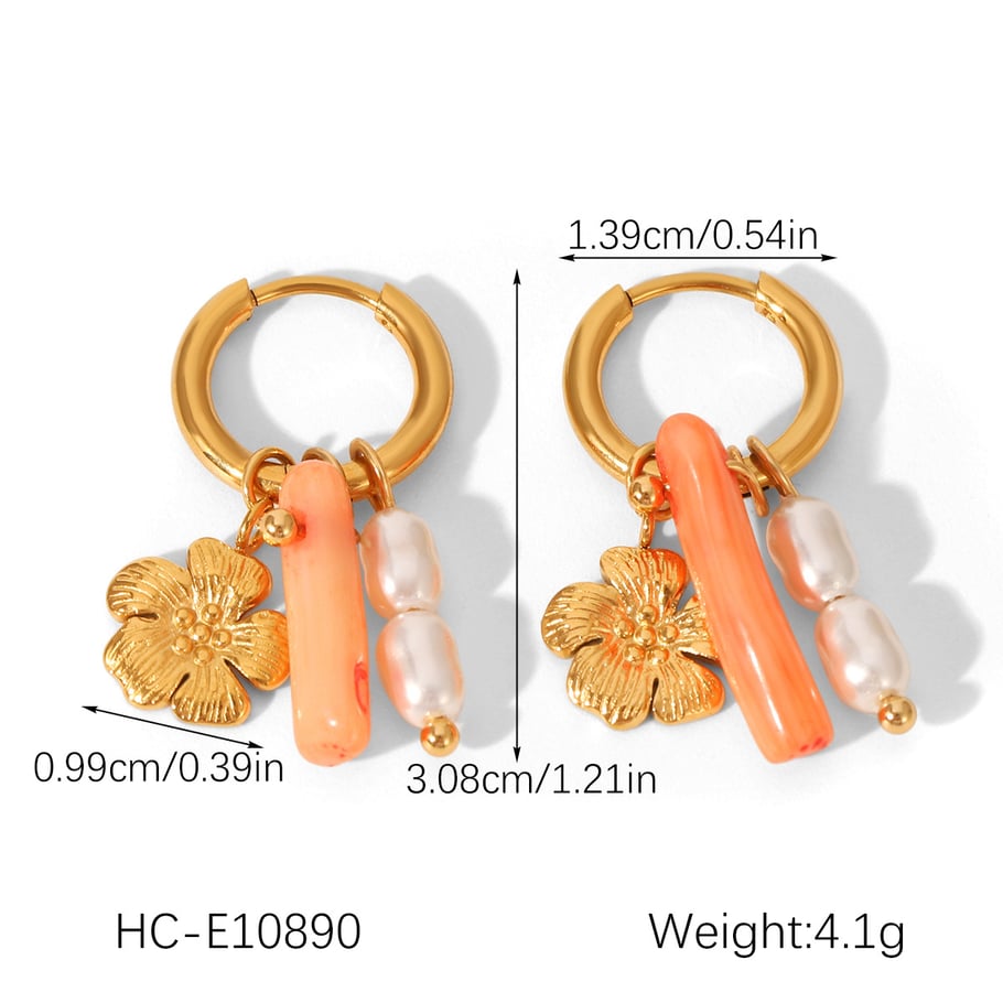 1 Pair Flower Stainless Steel Gold Color Drop Earrings Picture2