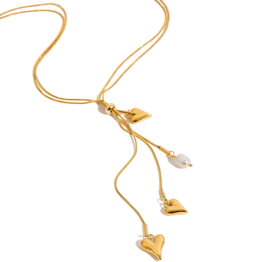 1 Piece Exquisite Heart Tassel Stainless Steel Gold Color Women's Pendant Necklaces 