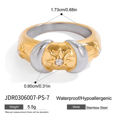 1 Piece Delicate Sun&Moon Stainless Steel Gold Color Zircon Women's Gemstone Rings h5 