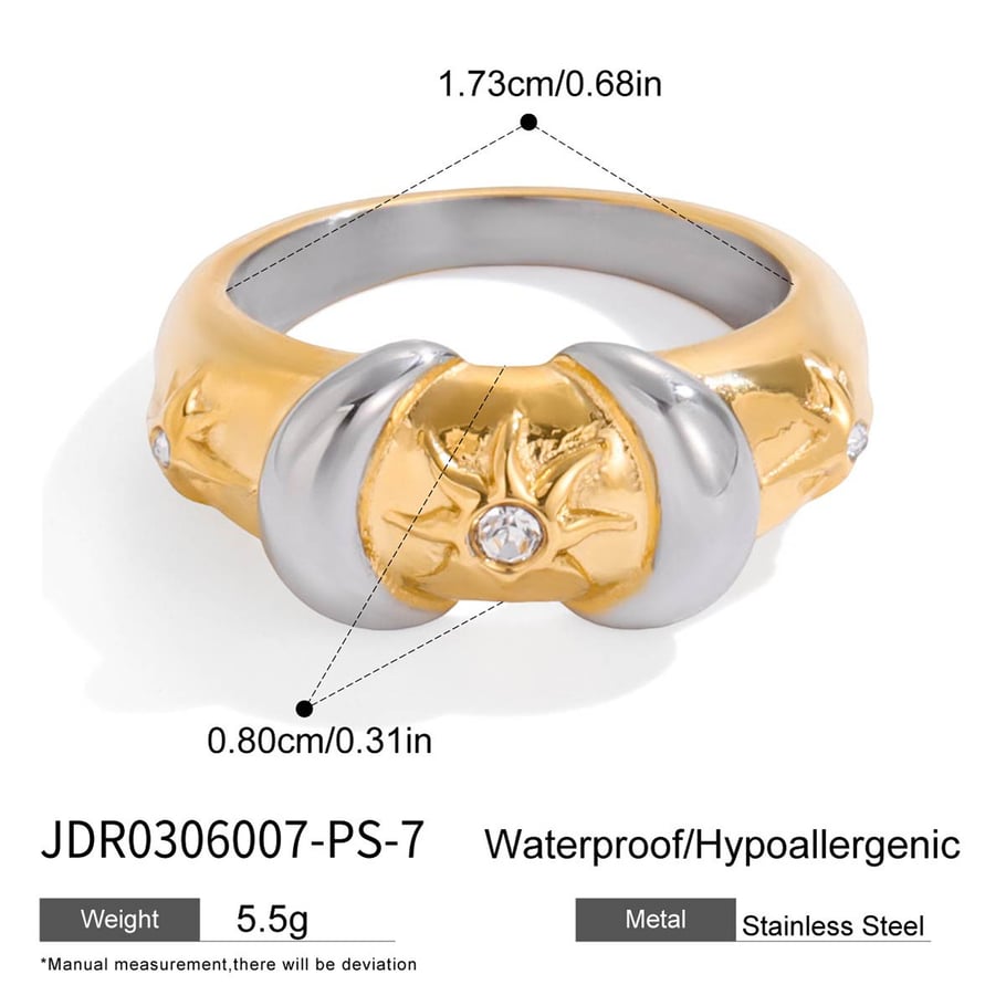 1 Piece Delicate Sun&Moon Stainless Steel Gold Color Zircon Women's Gemstone Rings 