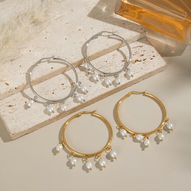 1 Pair Casual Tassel Circle Stainless Steel Gold Color Women's Hoop Earrings h5 Picture3