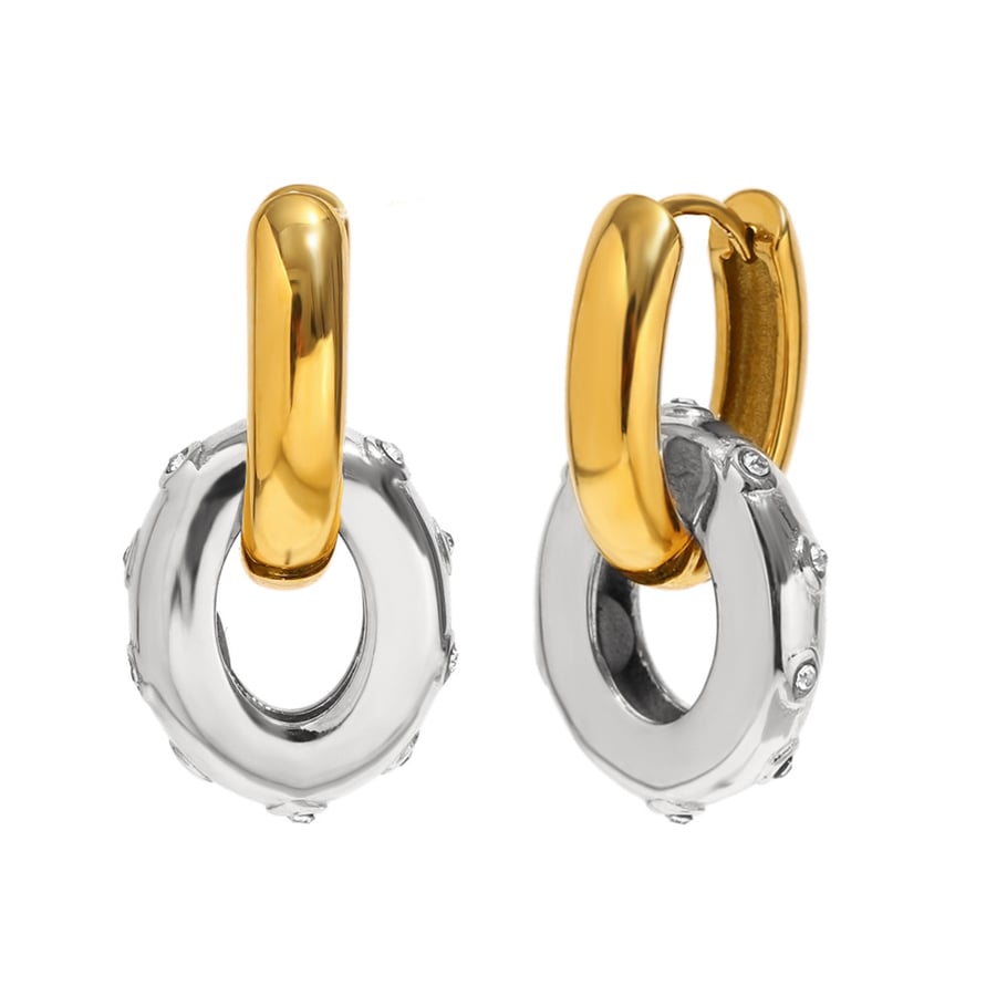 1 Pair Daily Circle Stainless Steel Gold Color Zircon Women's Drop Earrings 