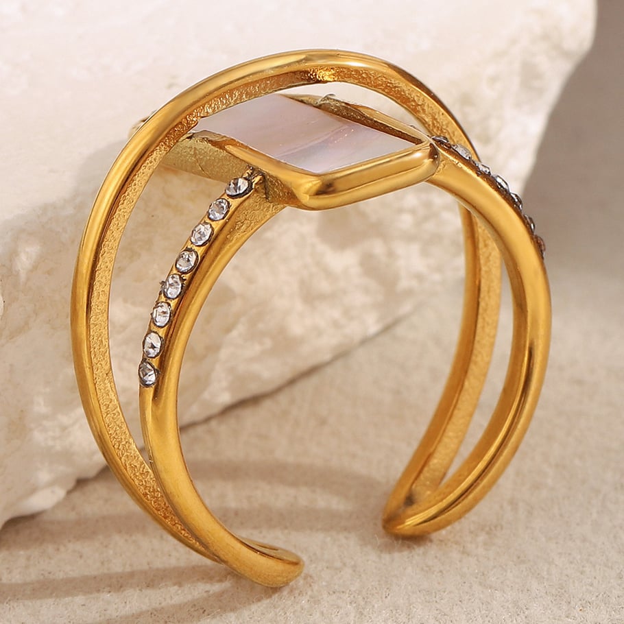 1 Piece Elegant Rectangular Stainless Steel Gold Color Shell Statement Rings Picture7