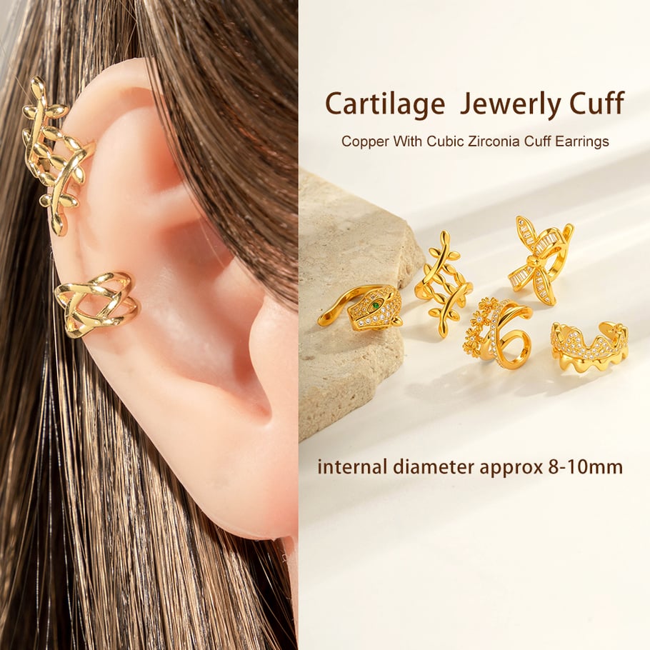 1 Piece Copper Gold Color Zircon Ear Cuffs Picture4