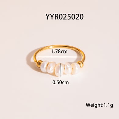 1 Piece Daily Circle Stainless Steel Gold Color Pearl Beaded Rings h5 