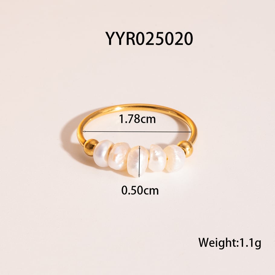 1 Piece Daily Circle Stainless Steel Gold Color Pearl Beaded Rings 