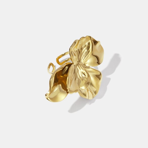 1 Stück Statement-Ringe aus Edelstahl mit übertriebenem Blumendesign in Goldfarbe 2