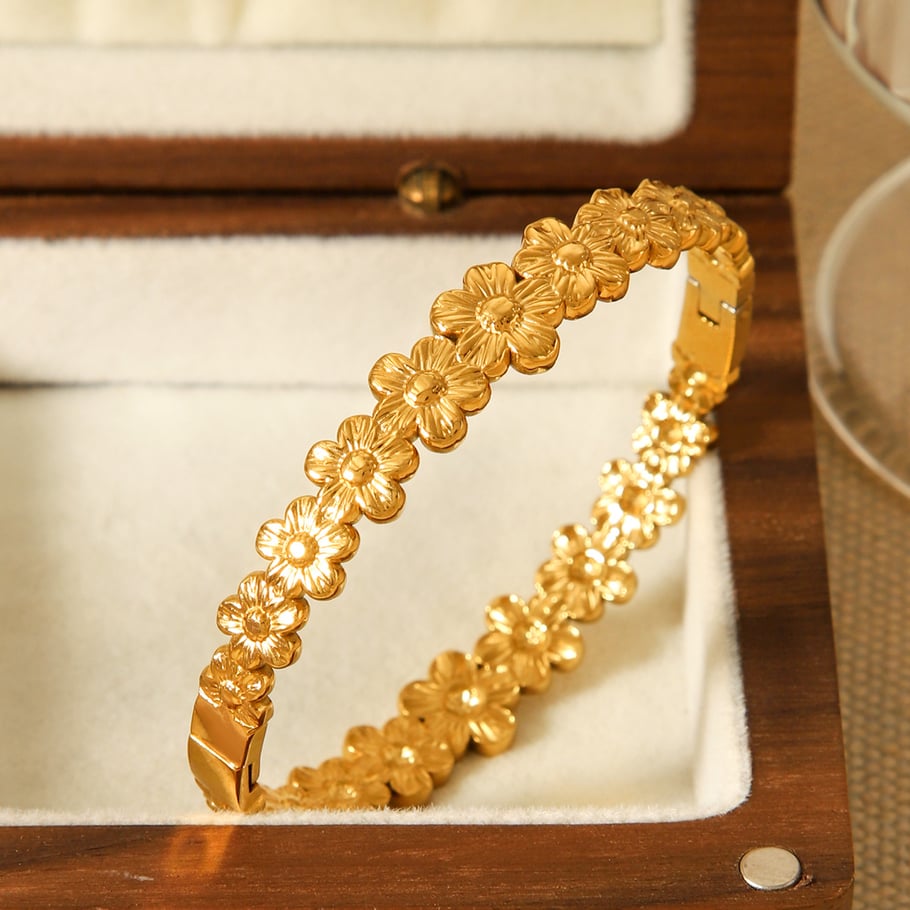1 Piece Simple  Daily Flower Stainless Steel  Gold Color  Women's Bangles Picture5