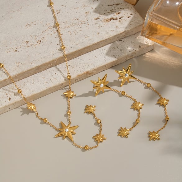 Stars Stainless Steel Gold Color Necklace Set 2