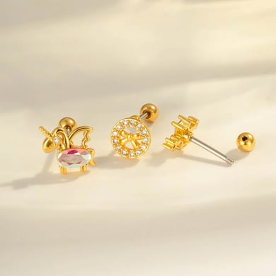 1 stuk koperen gouden zirkoon piercing oorbel h5 Afbeelding3