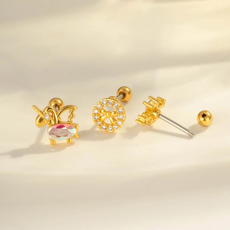 1 stuk koperen gouden zirkoon piercing oorbel Afbeelding3