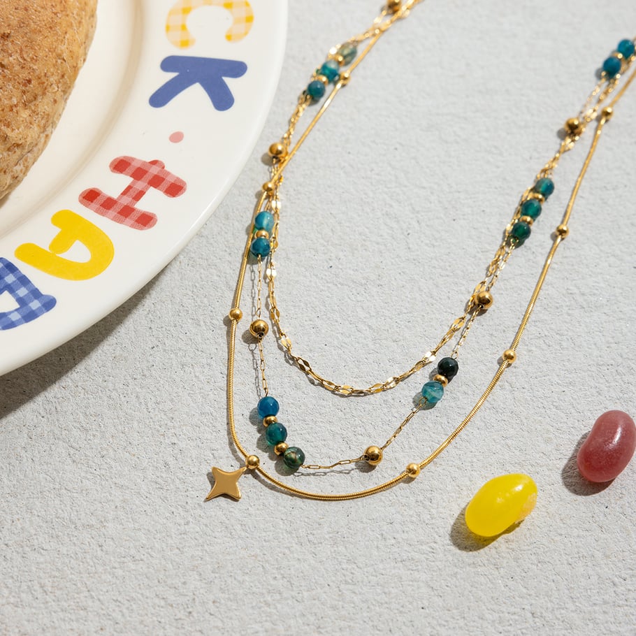 1 Piece Retro Beads Star Stainless Steel Gold Color Women's Layered Necklaces Picture6