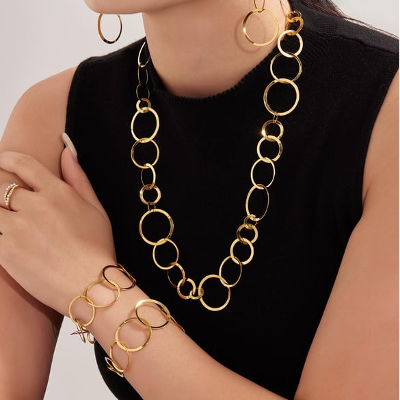 Casual Circle Stainless Steel Gold Color Women's Jewelry Sets 2