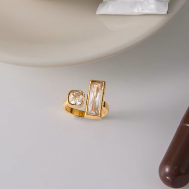 Anillos llamativos de acero inoxidable en color dorado con forma rectangular brillante de 1 pieza h5 Imagen6