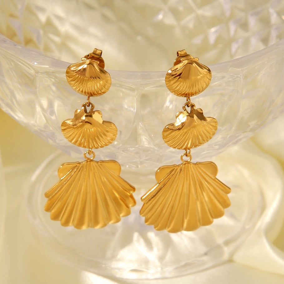1 Pair Simple Series Daily Shell Stainless Steel  Gold Color  Women's Drop Earrings Picture7