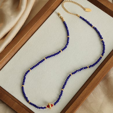 1 pezzo di perline di pietra naturale squisite in acciaio inossidabile color oro, collane di perline da donna h5 Immagine3