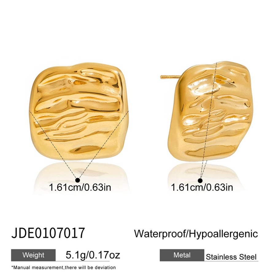 1 paio di orecchini a bottone da donna in acciaio inossidabile color oro con delicate strisce ondulate Immagine2