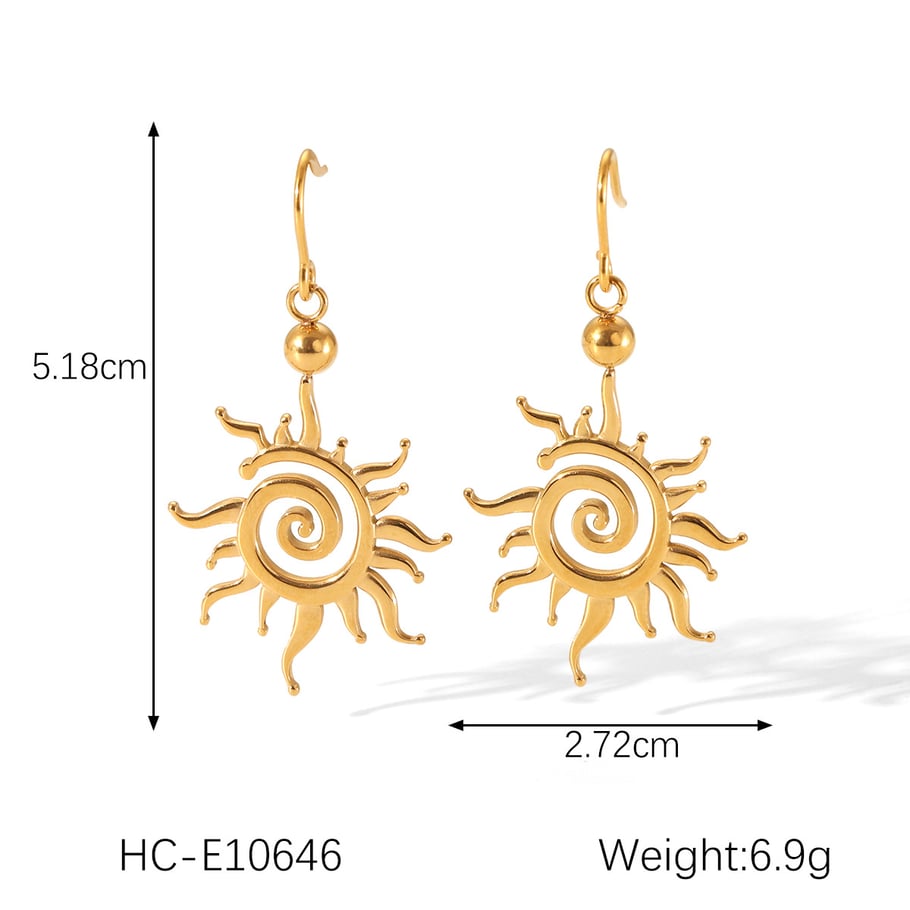 1 par de pendientes colgantes minimalistas de sol de acero inoxidable color dorado para mujer Imagen2