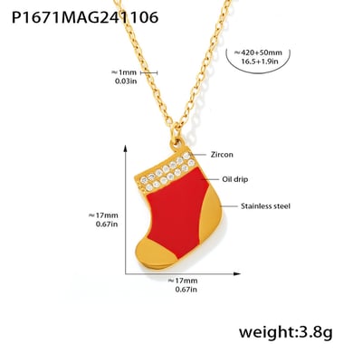 Colliers à pendentif classiques en acier inoxydable pour femmes, motif chaussette de Noël h5 Image2