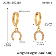Q058-Golden Horseshoe Buckle Zircon Earrings-S Picture2