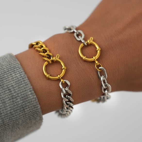 1 Piece  Casual Mixed Gold Color And Silver Colors Stainless Steel Women's Chain Bracelets