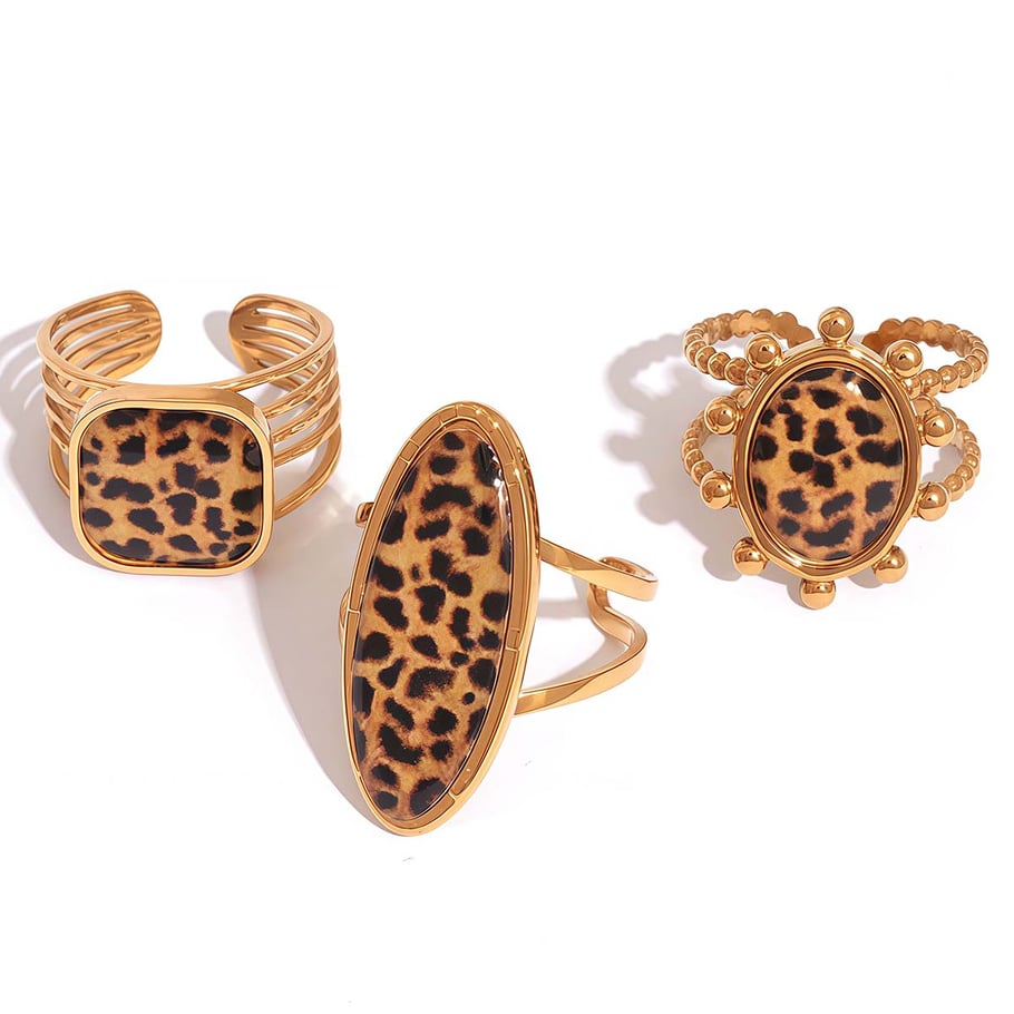 1 pezzo di anelli da donna in acciaio inossidabile con stampa leopardata casual e alla moda Immagine6