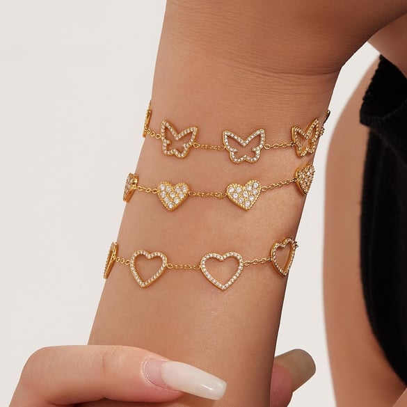 1 Piece Luxurious Butterfly Stainless Steel Gold Color Zircon Women's Chain Bracelets 2