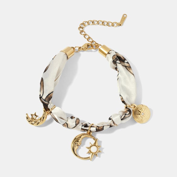 Pulseras con dijes de acero inoxidable dorado para mujer, serie simple, estilo retro, sol y luna, 1 unidad