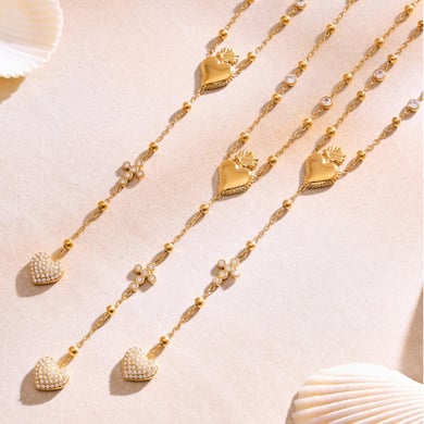 Romantic Series Heart Cross Stainless Steel Gold Color Women's Jewelry Sets h5 Picture8