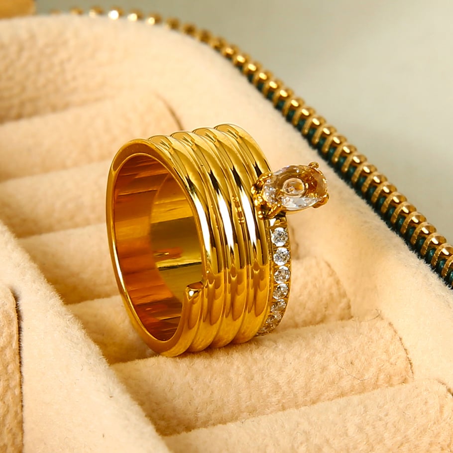 1 Piece Luxurious Multi Layer Stackable Snake Stainless Steel  Zircon Statement Rings Picture5