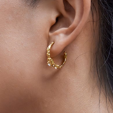 1 paire de boucles d&#39;oreilles créoles luxueuses en acier inoxydable de forme irrégulière, couleur or, pour femme h5 Image3