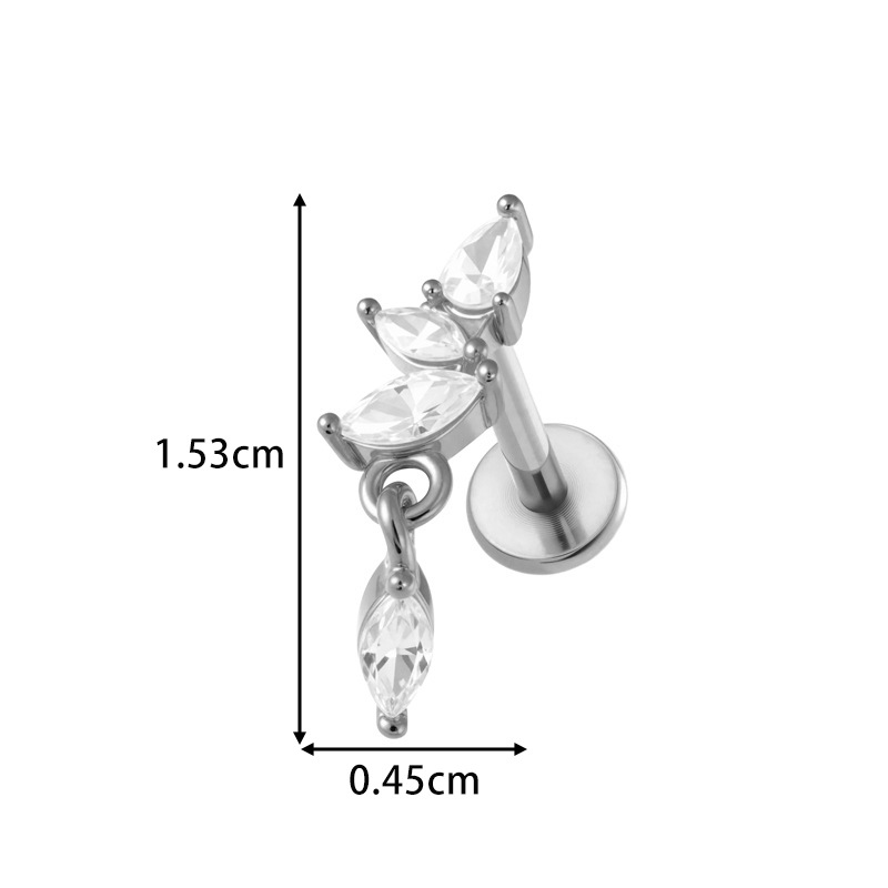 1 Piece Leaf Shape Stainless Steel Gold Color Zircon Piercing Earring h5Picture2
