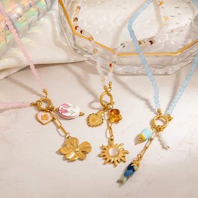 1 Piece  Sweet Flower Sun Fish Stainless Steel  Gold Color  Women's Beaded Necklaces h5 Picture5