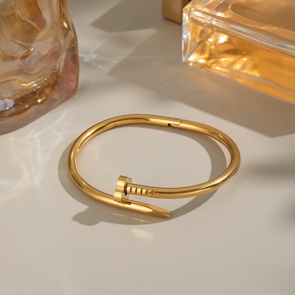 1 Piece Heart Clover Stainless Steel Gold Color Cuff Bracelet 2