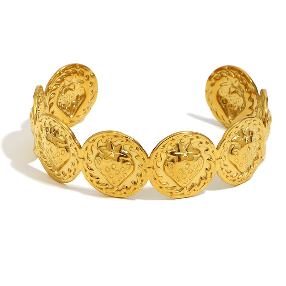 1 Stück Tägliche Erdbeere Edelstahl Gold Farbe Damen Manschette Armbänder 