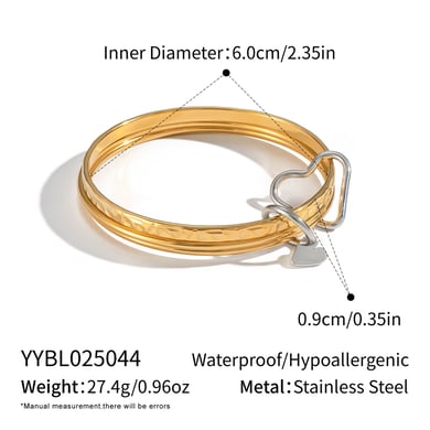 1 Piece Stainless Steel Mixed Color Heart Buckle Bangle h5 