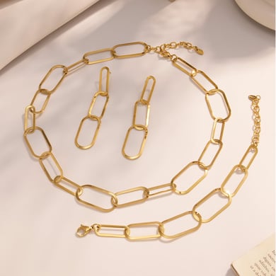 Simple Squircle Stainless Steel Gold Color Women's Jewelry Sets h5 Picture2