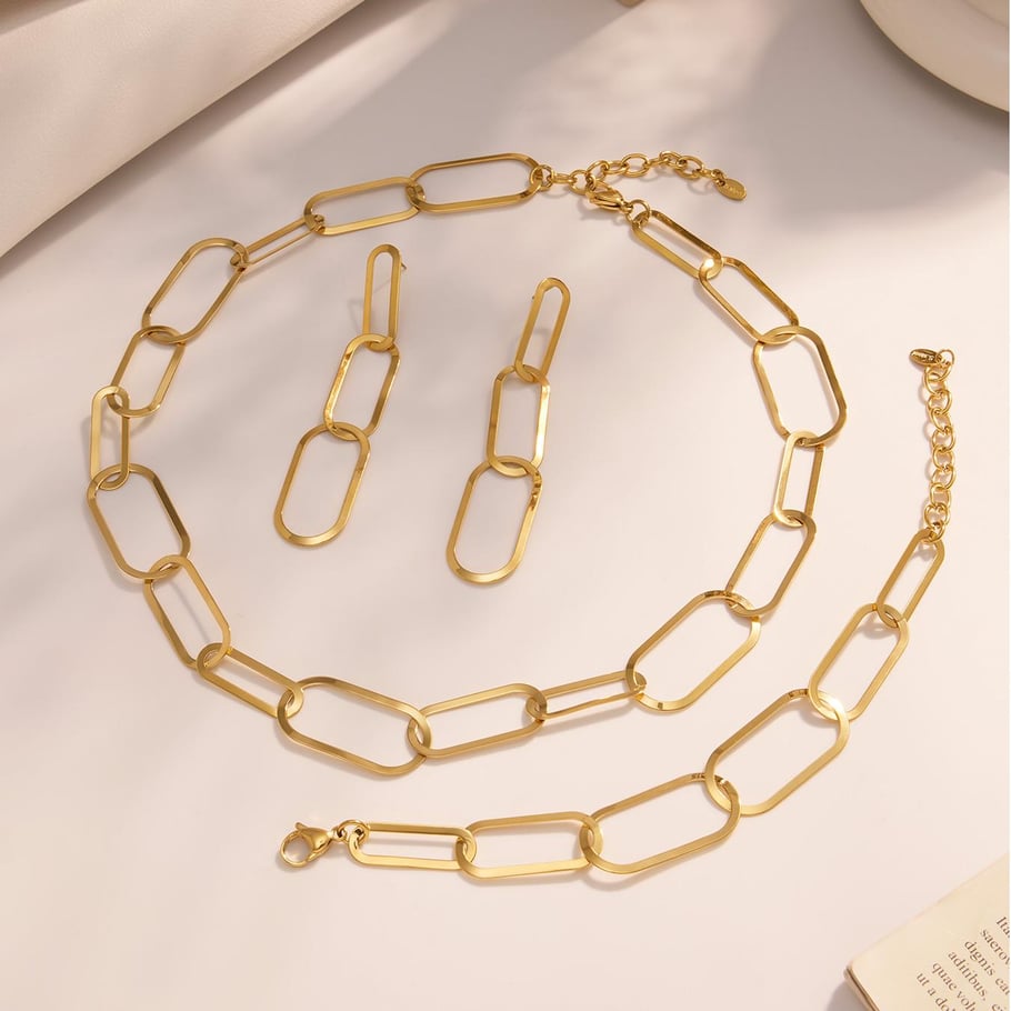 Simple Squircle Stainless Steel Gold Color Women's Jewelry Sets Picture2