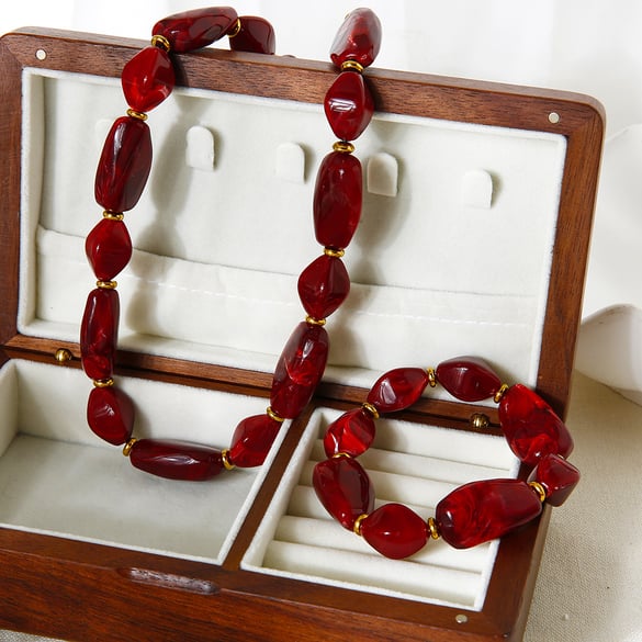 Retro Acrylic Irregular Beads Hematite Gold Color Necklace Set 2