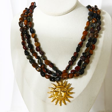 1 Piece Natural Stones Gold Color Sun Shape Beaded Necklace h5 Picture4