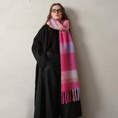 1 Piece Simple Windproof Plaid Polyester Women's Winter Scarves h5 