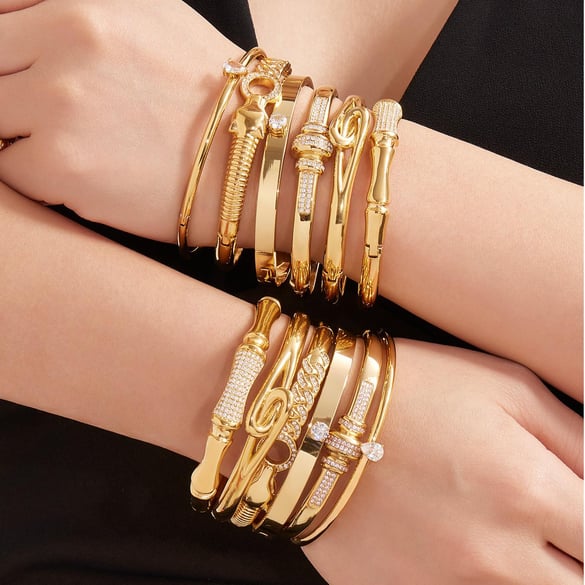 1 Stück gestaltbare unregelmäßige Form Twist Edelstahl Gold Farbe Zirkon Damen Armreifen 2