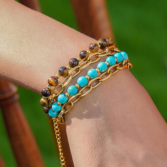 1 Stück doppellagige Natursteinperlen Edelstahl Damenarmband-Sets 2
