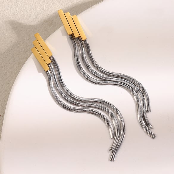 1 Piece Tassel Mixed Gold&Silver Colors Stainless Steel Women's Dangle Earrings 2