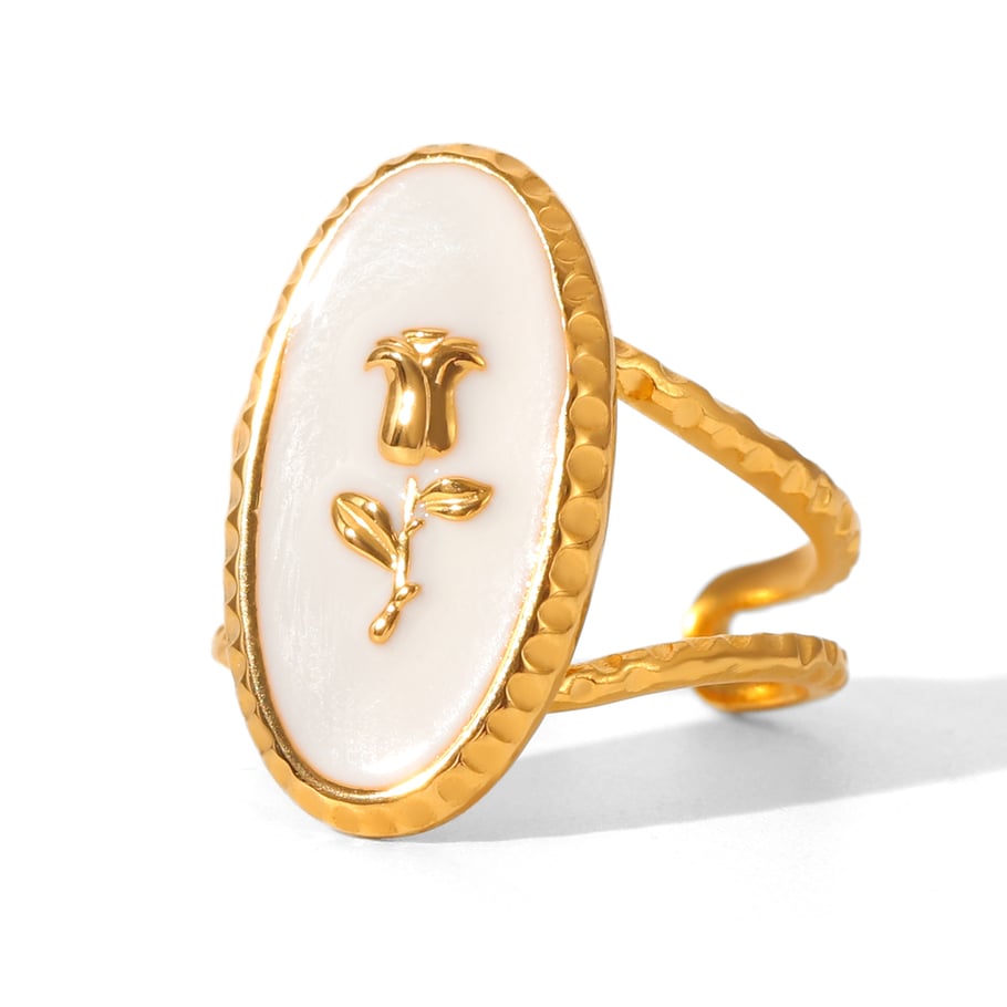 1 Piece Rose Shape Stainless Steel Gold Color Statement Ring 